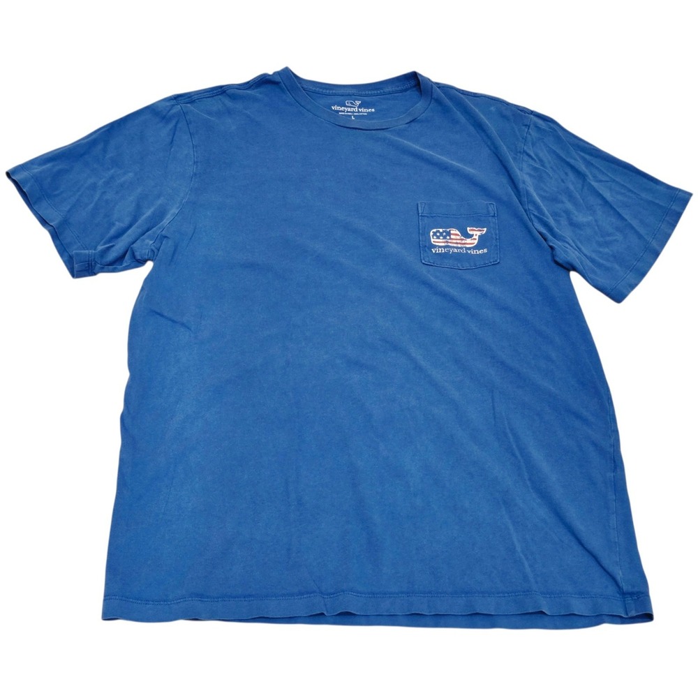 Vineyard Vines American Flag Whale T Shirt Mens Large Blue USA Pocket Tee